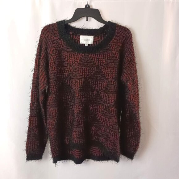Eureka by Christos Garkinos Eyelash Fuzzy Sweater Fringe Women Size L Red/Black - Picture 2 of 6